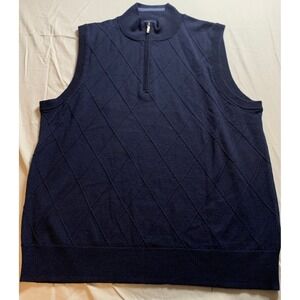 Brooks Brothers Navy Blue Extra Fine Merino Wool Quarter Zip Sweater Vest Large